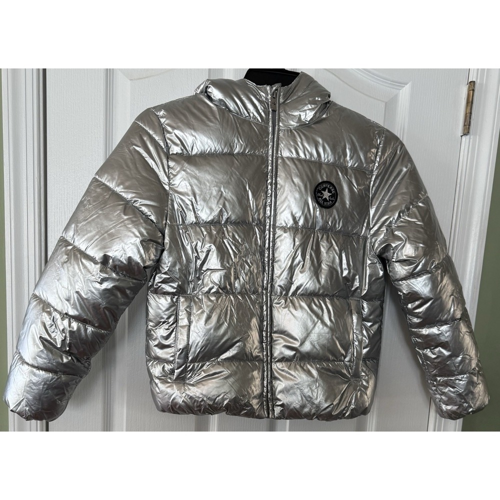 Converse Chuck Taylor All Star Puffer Jacket Youth Size Large Metallic Silver